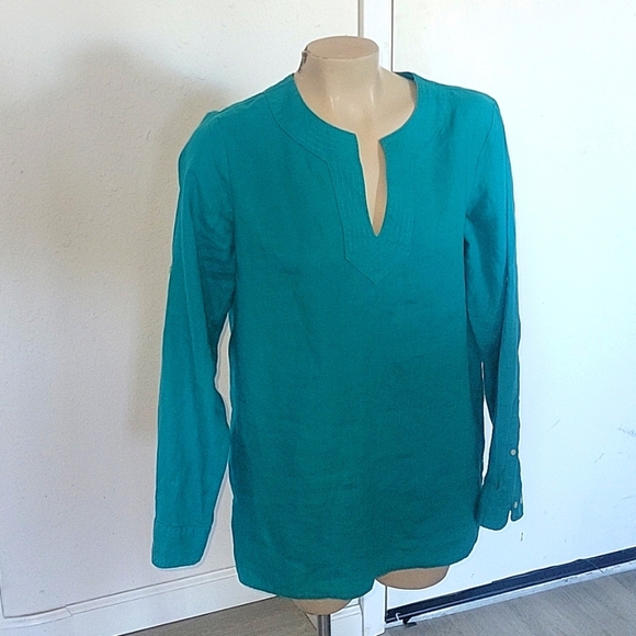 LAUREN RALPH LAUREN Linen Tunic Long Roll Tab Sleeve Ethnic Breathable Eco-frien - Picture 2 of 7